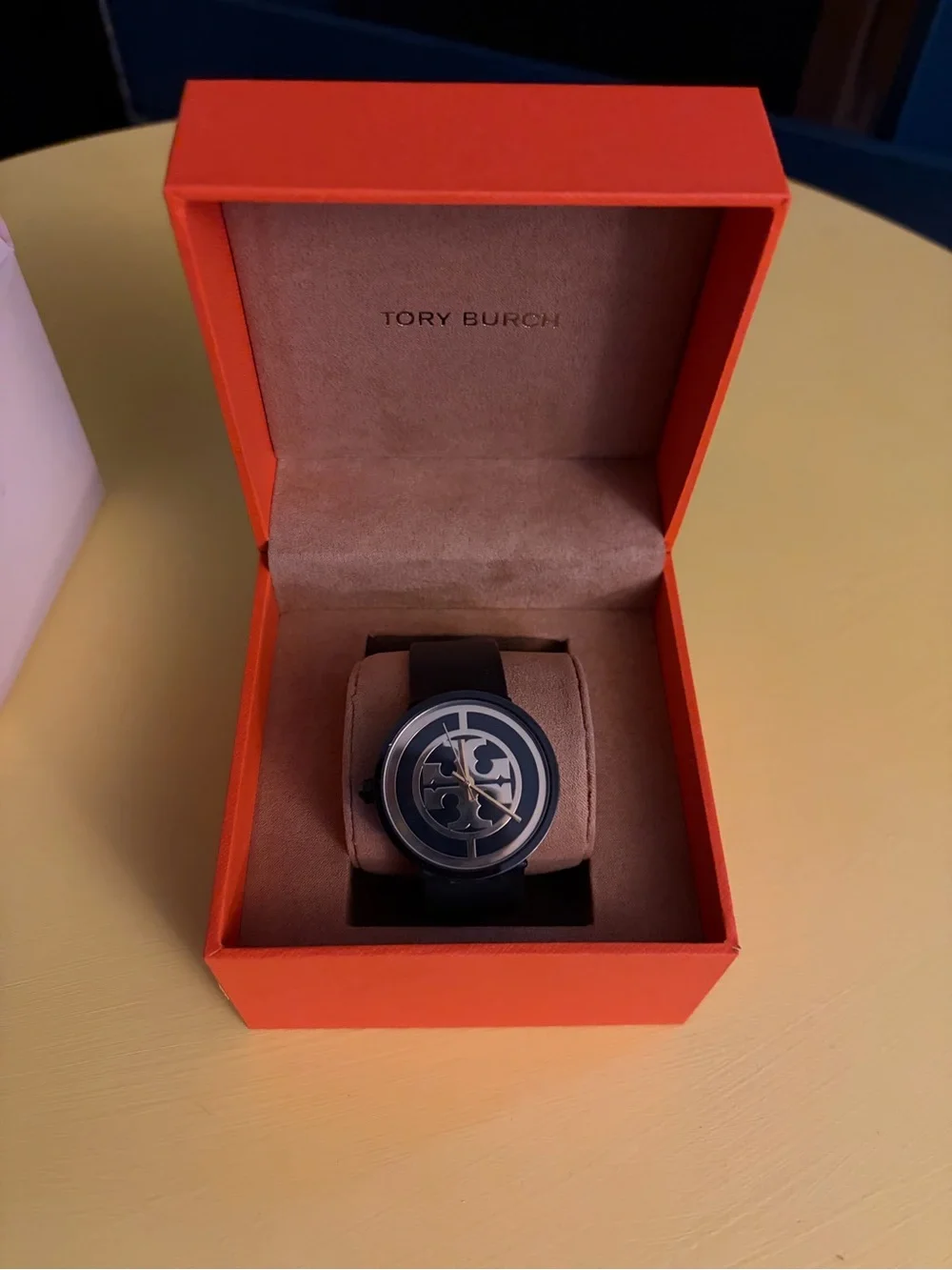 Tory Burch Reva Black Leather Gold Wristwatch w/ Box